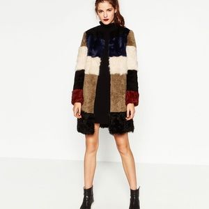 Zara Leather Patchwork Fur Coat Women’s Size S. New with Tags.